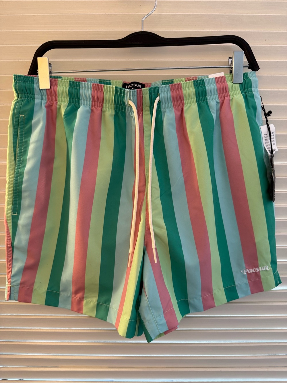 New. PacSun Men’s Vertical Stripe Swim Trunks - Green, Pink, Mint